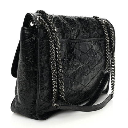Saint Laurent Crinkled Calfskin Matelasse Monogram Large Niki Chain Satchel Black 3 of 9