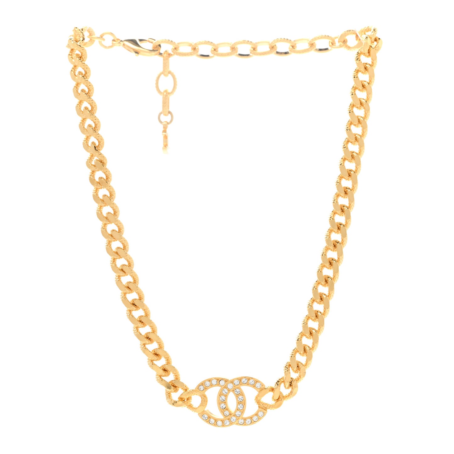 Crystal Chain Link CC Choker Necklace Gold
