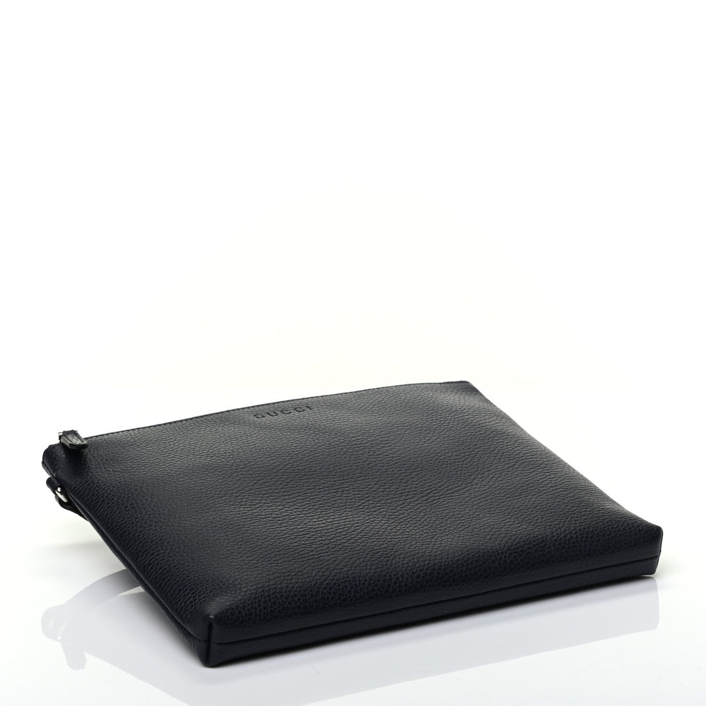 Grained Calfskin Zip Wristlet Pouch Navy