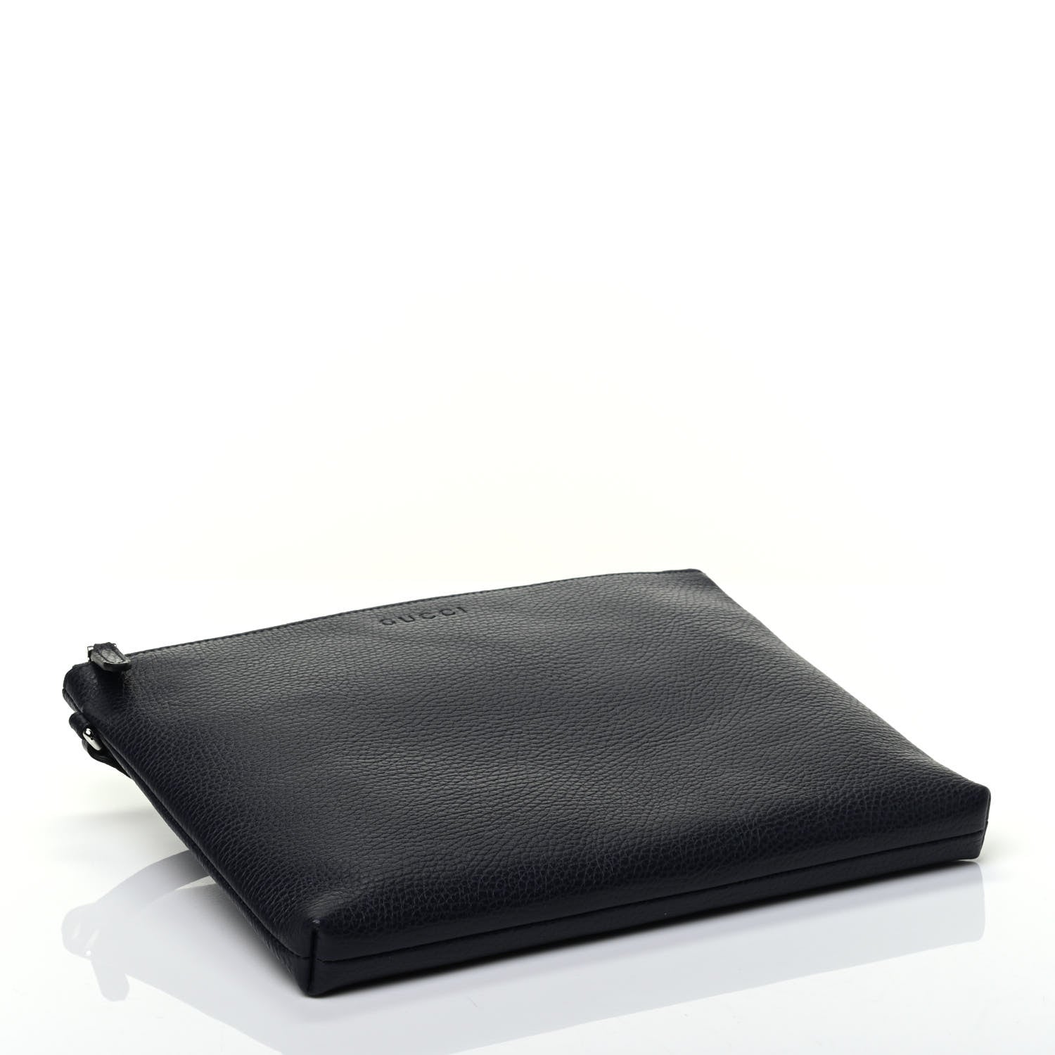 Gucci Grained Calfskin Zip Wristlet Pouch Navy 4 of 7