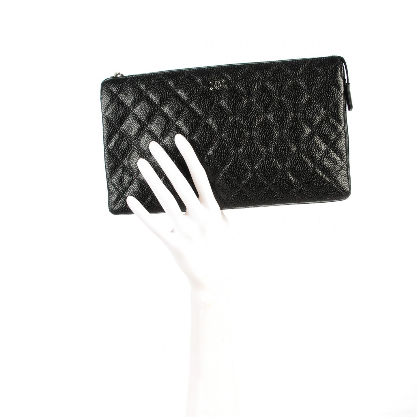 Caviar Quilted Large Zipped Clutch Black
