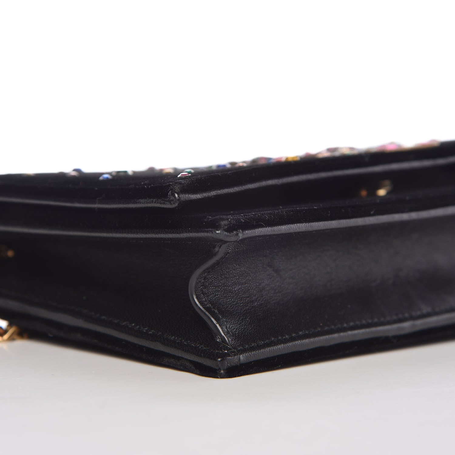 Saint Laurent Velvet Crystal Embellished Monogram Kate Chain Wallet Black 7 of 10