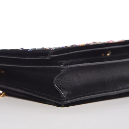 Saint Laurent Velvet Crystal Embellished Monogram Kate Chain Wallet Black 7 of 10