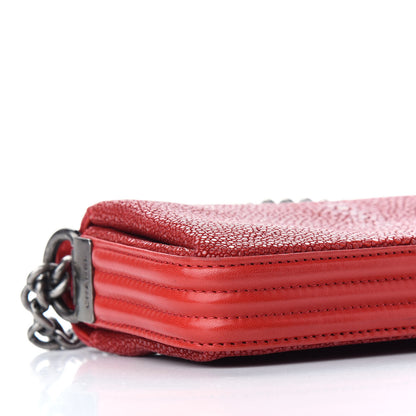 Chanel Galuchat Stingray Calfskin Boy Crossbody Red 8 of 10