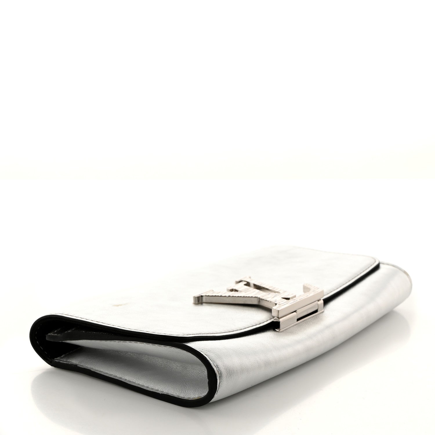 Louis Vuitton Metallic Calfskin Louise EW Lock Clutch Silver 4 of 9