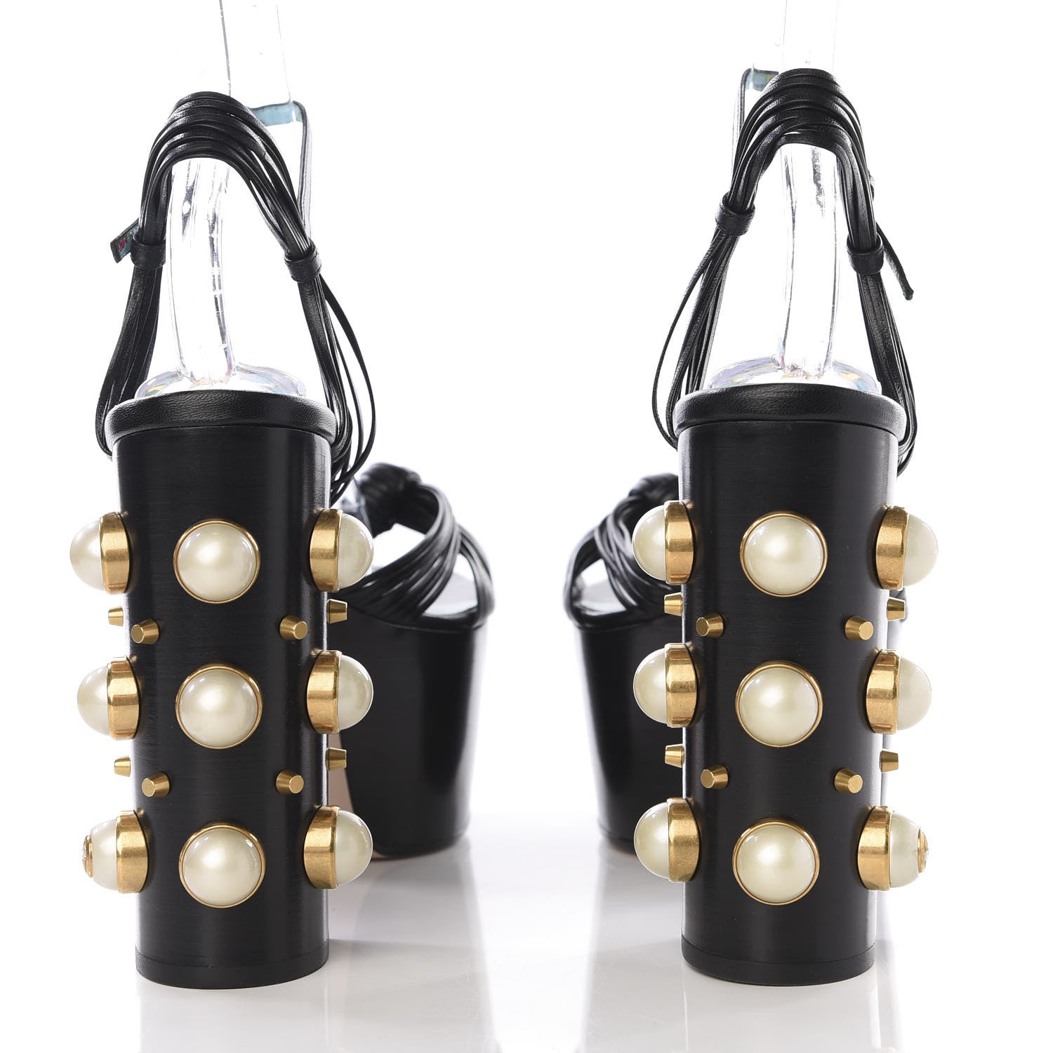 Gucci Malaga Kid Pearl Knot Platform Sandals 39 Black 8 of 10