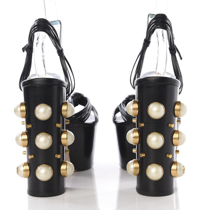 Gucci Malaga Kid Pearl Knot Platform Sandals 39 Black 8 of 10