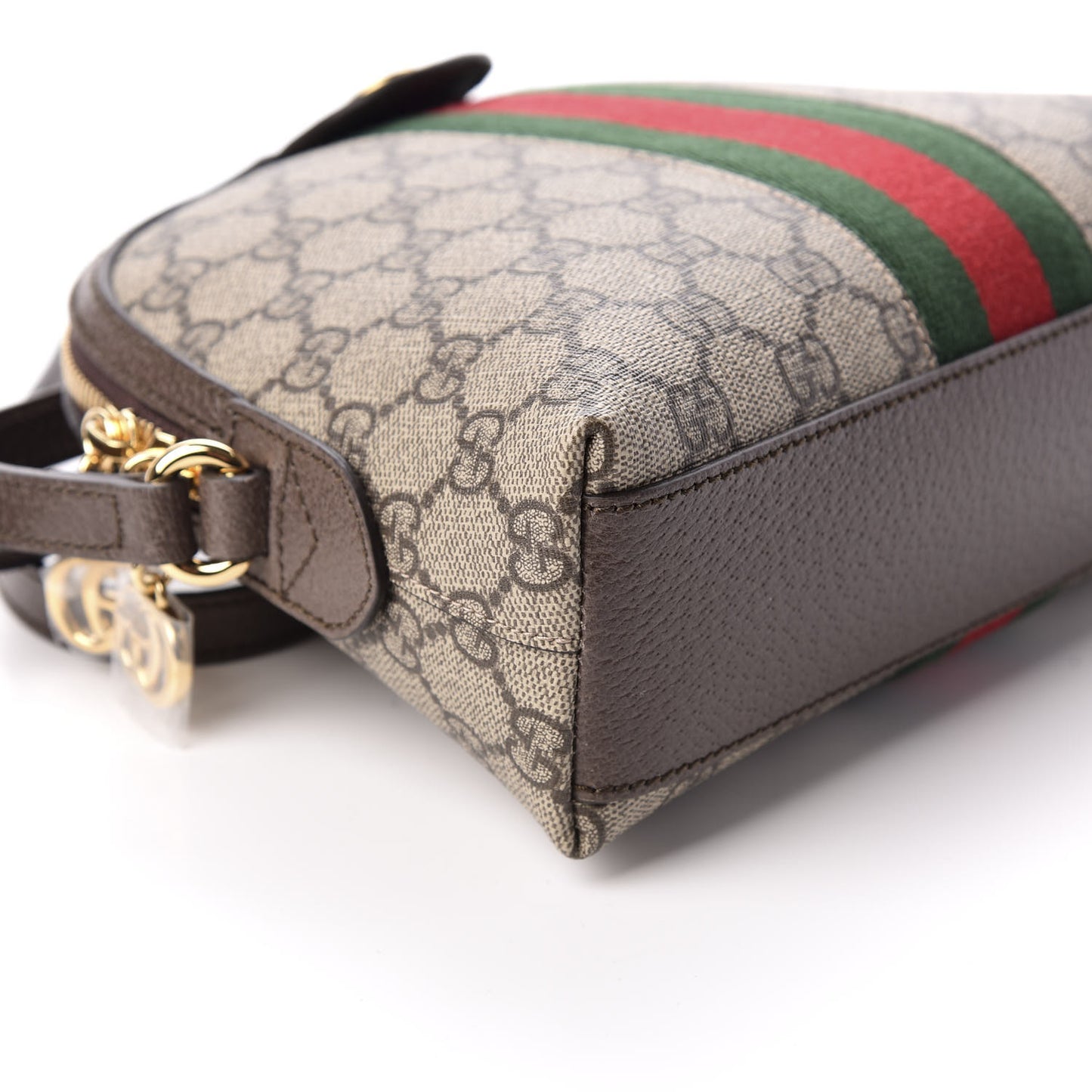 GG Supreme Monogram Textured Dollar Calfskin Web Small Ophidia Dome Shoulder Bag Beige Ebony New Acero