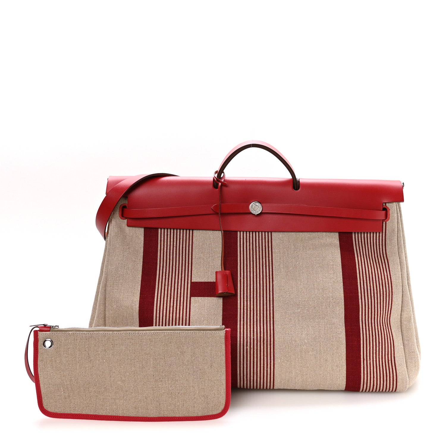 Hermes Vache Hunter Toile H Vibration Herbag 50 Bordeaux Ficelle Rouge Piment 2 of 10