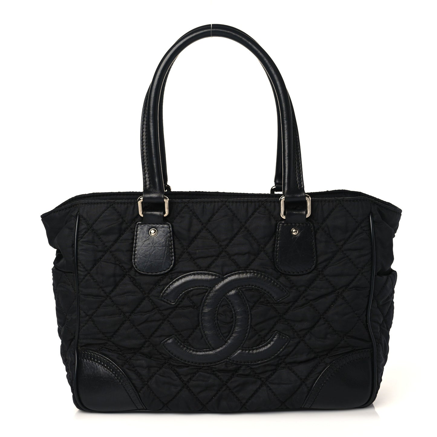 Nylon Calfskin Paris New York Tote Bag Black