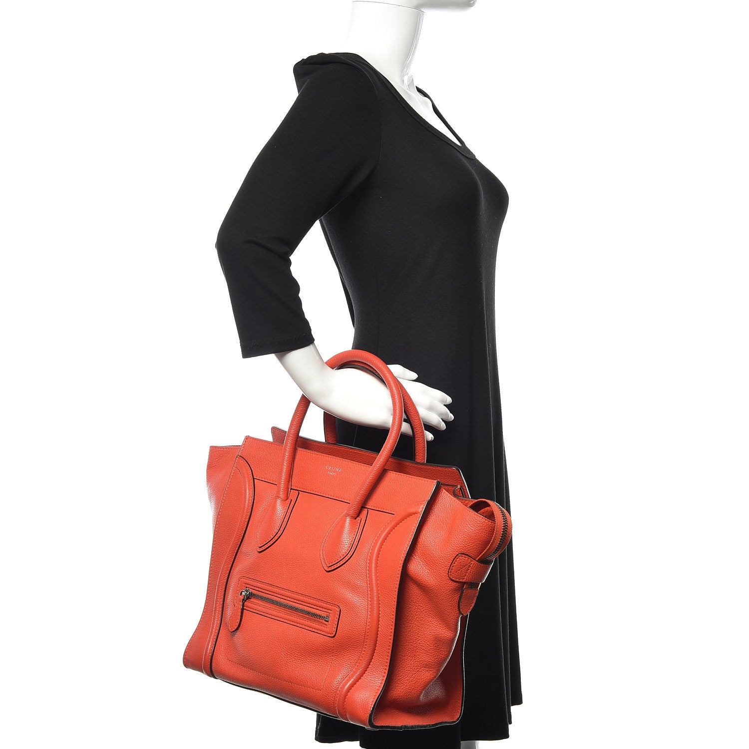 Celine Drummed Calfskin Mini Luggage Coquelicot 2 of 14