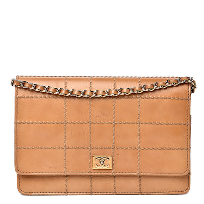 Chanel Calfskin Stitched Square Quilted Wallet On Chain WOC Beige 1 of 17