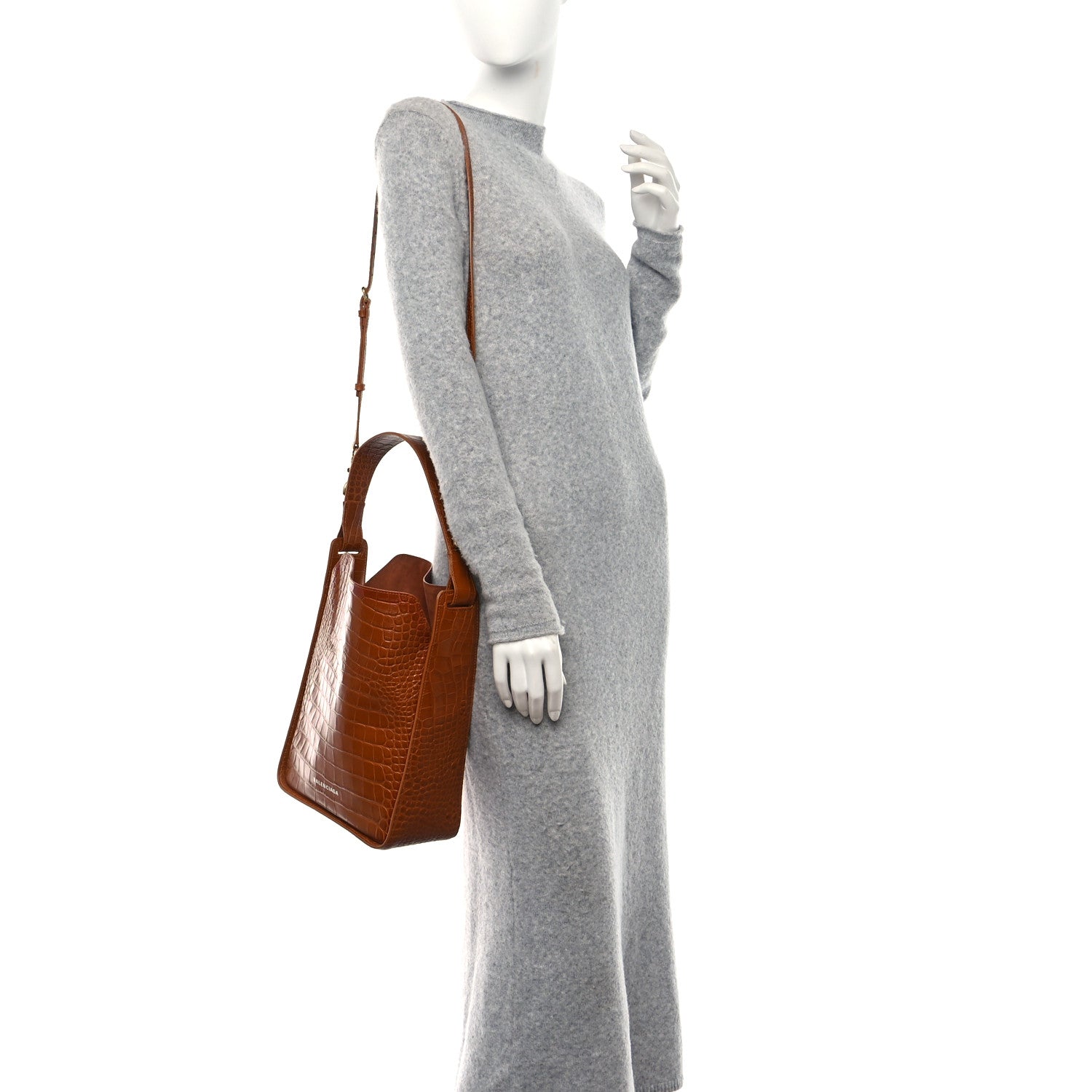 Balenciaga Extra Supple Calfskin Crocodile Embossed Small Tool 2.0 North-South Tote Camel 2 of 20