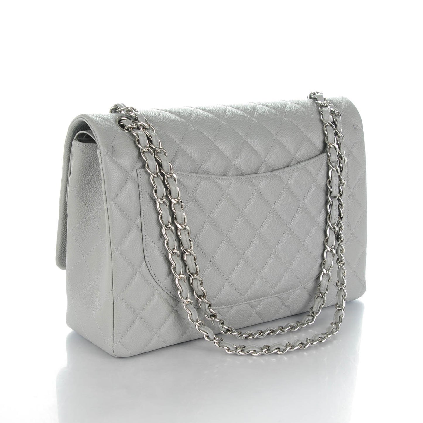 Caviar Quilted Maxi Double Flap Light Grey