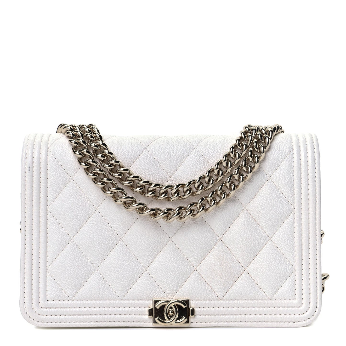 Caviar Quilted Boy Wallet On Chain WOC White
