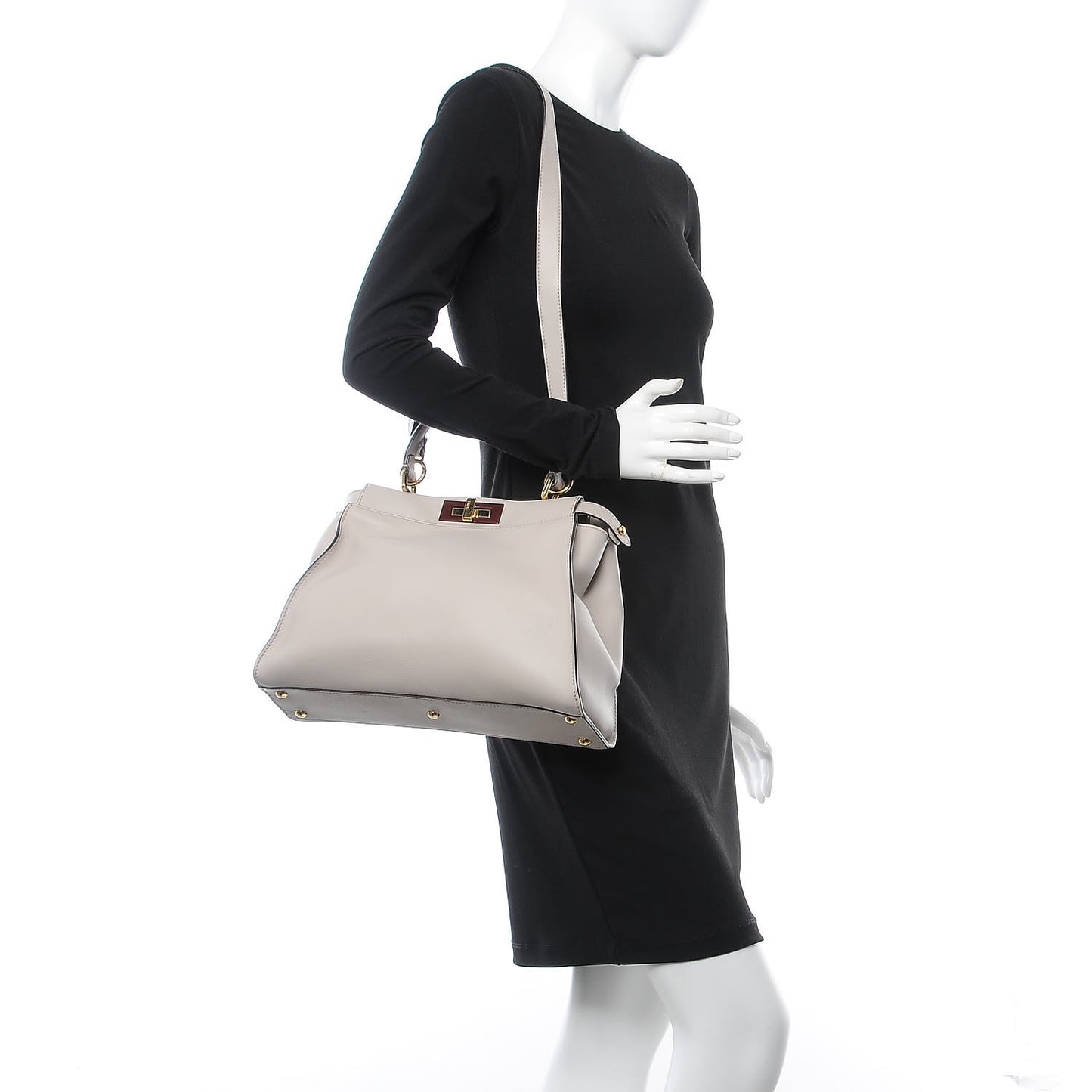 Vitello Seta Shiny Nappa Medium Peekaboo Iconic Satchel Grigio Polvere Bois de Rose