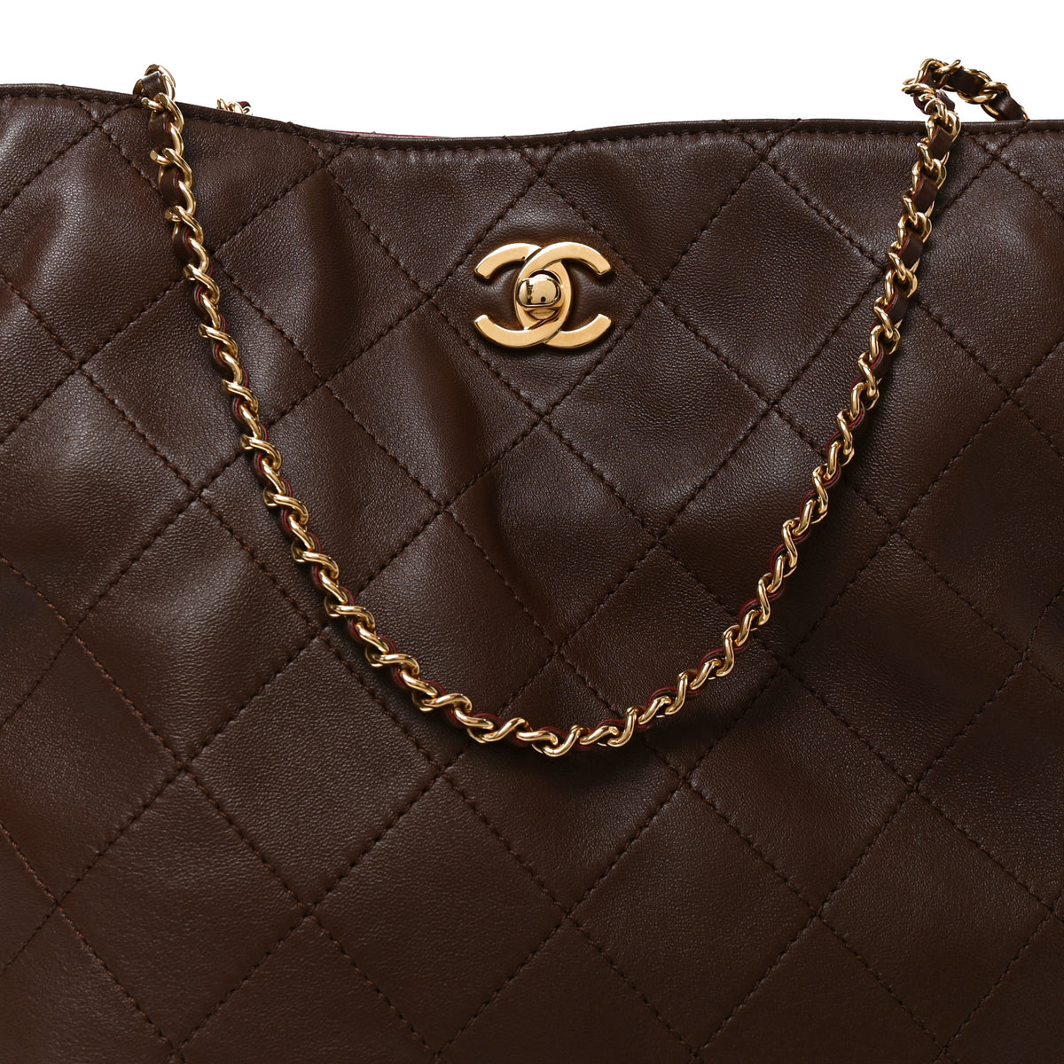Chanel Lambskin Quilted Drawstring Shopping Bag  Dark Brown 8 of 10