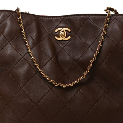 Chanel Lambskin Quilted Drawstring Shopping Bag  Dark Brown 8 of 10