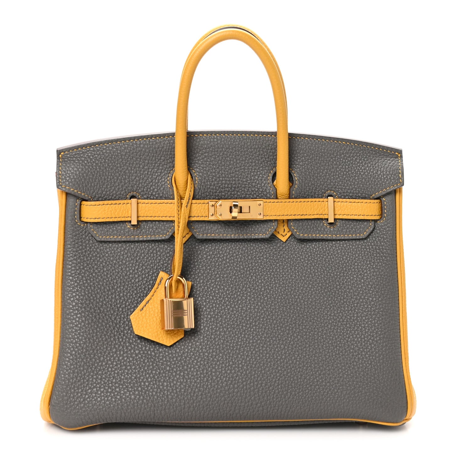 Togo Bi-Color Horseshoe Birkin 25 Etoupe Jaune Ambre