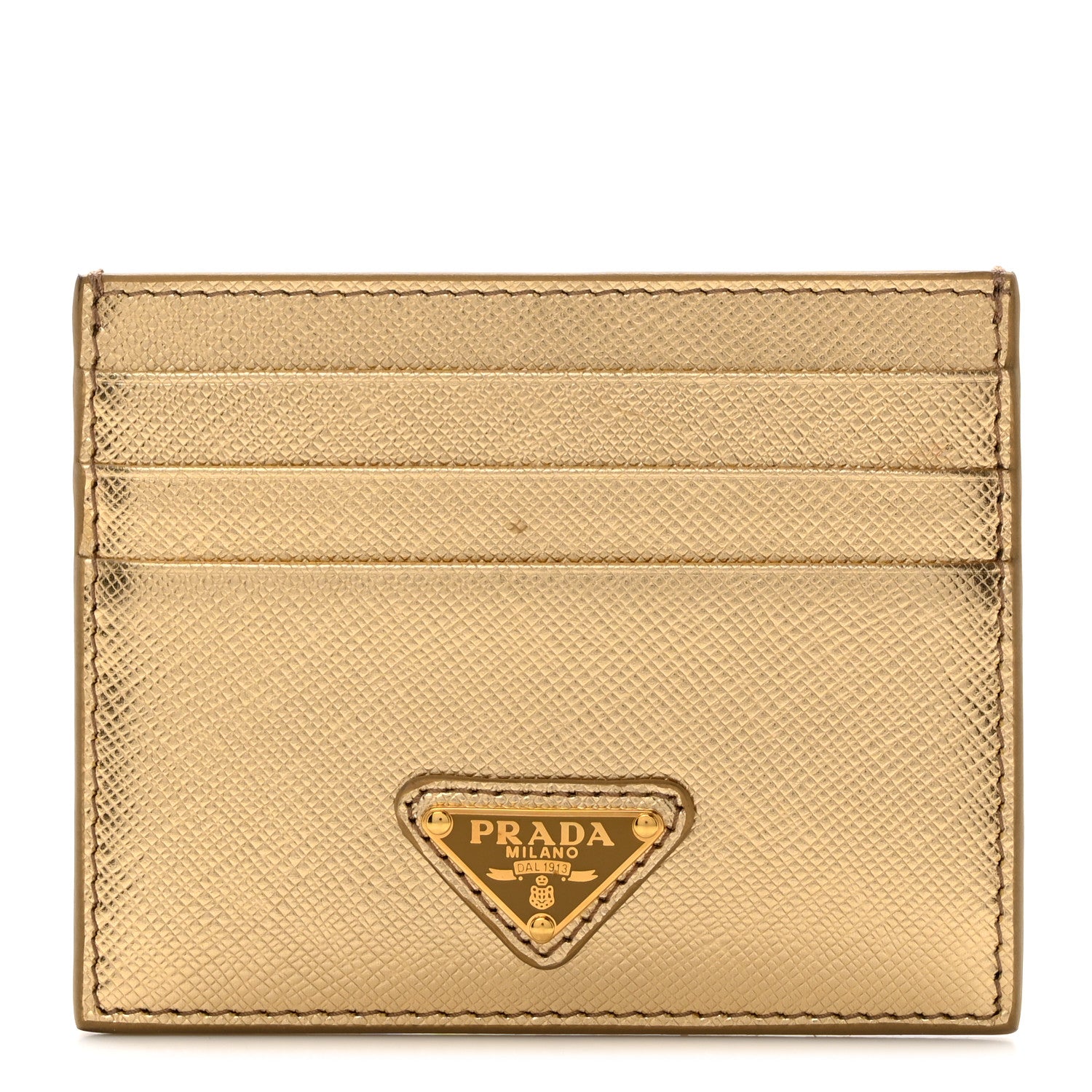 Prada Metallic Saffiano Triangle Card Holder Platino 1 of 9