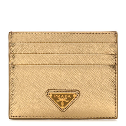 Prada Metallic Saffiano Triangle Card Holder Platino 1 of 9