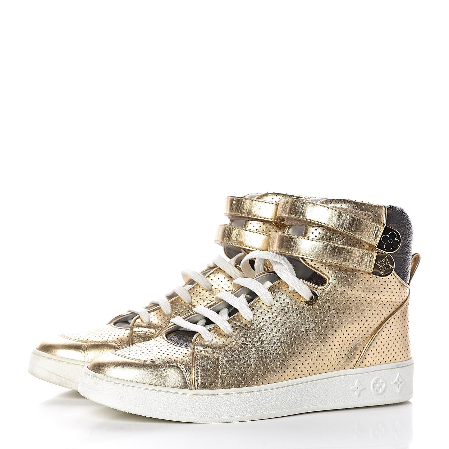 Calfskin Monogram Boombox High Top Sneakers 37 Gold