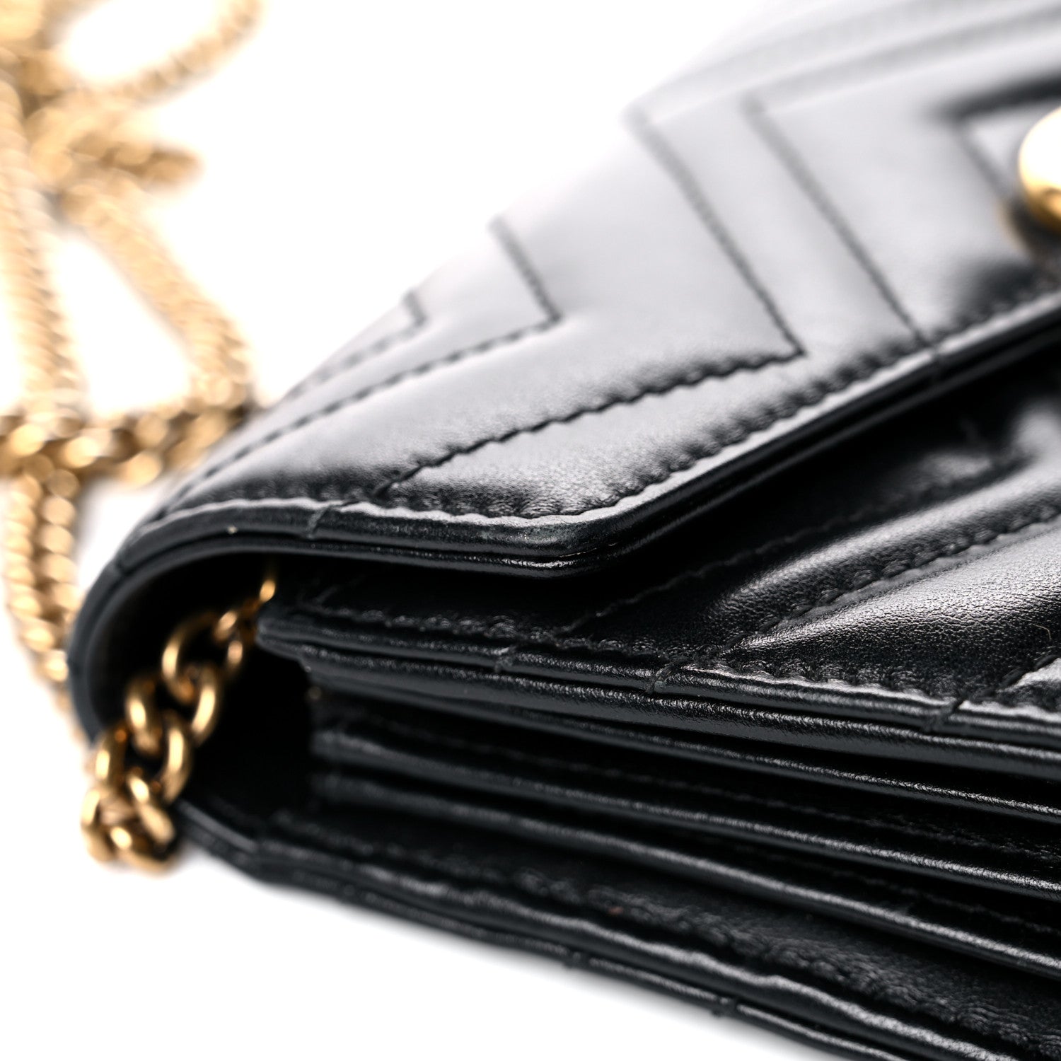 Gucci Calfskin Matelasse GG Marmont Chain Wallet Black 13 of 25