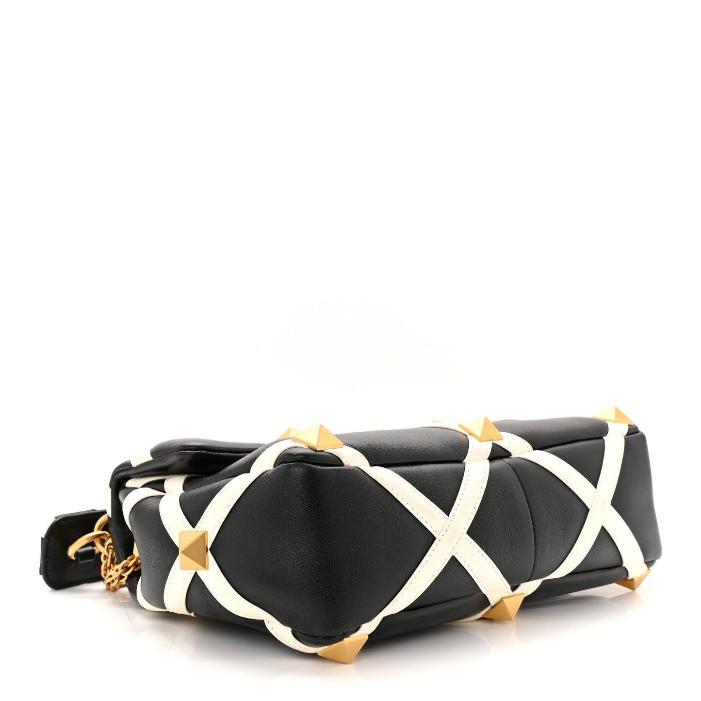 Nappa Large Roman Stud Shoulder Bag Black White