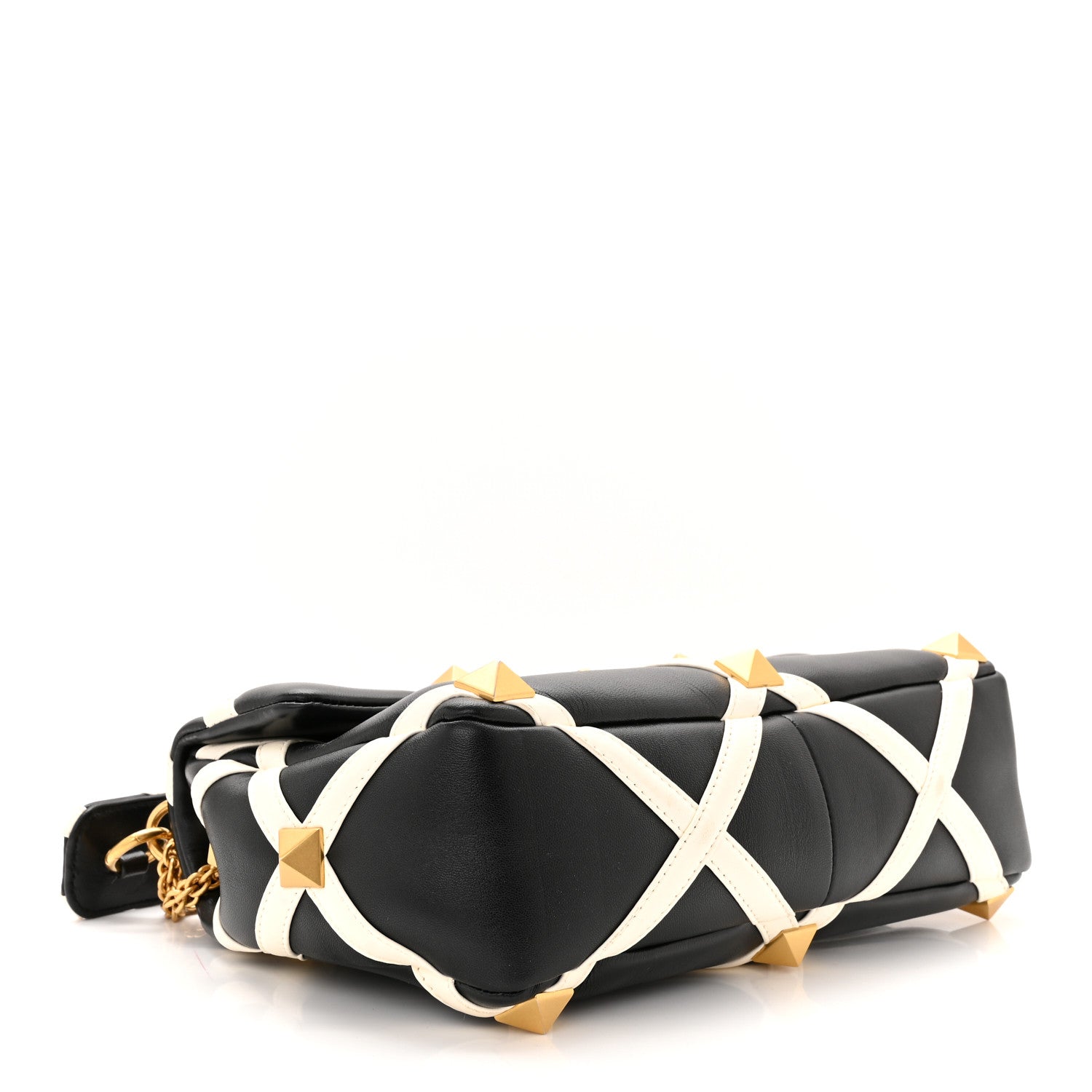 Valentino Garavani Nappa Large Roman Stud Shoulder Bag Black White 4 of 9