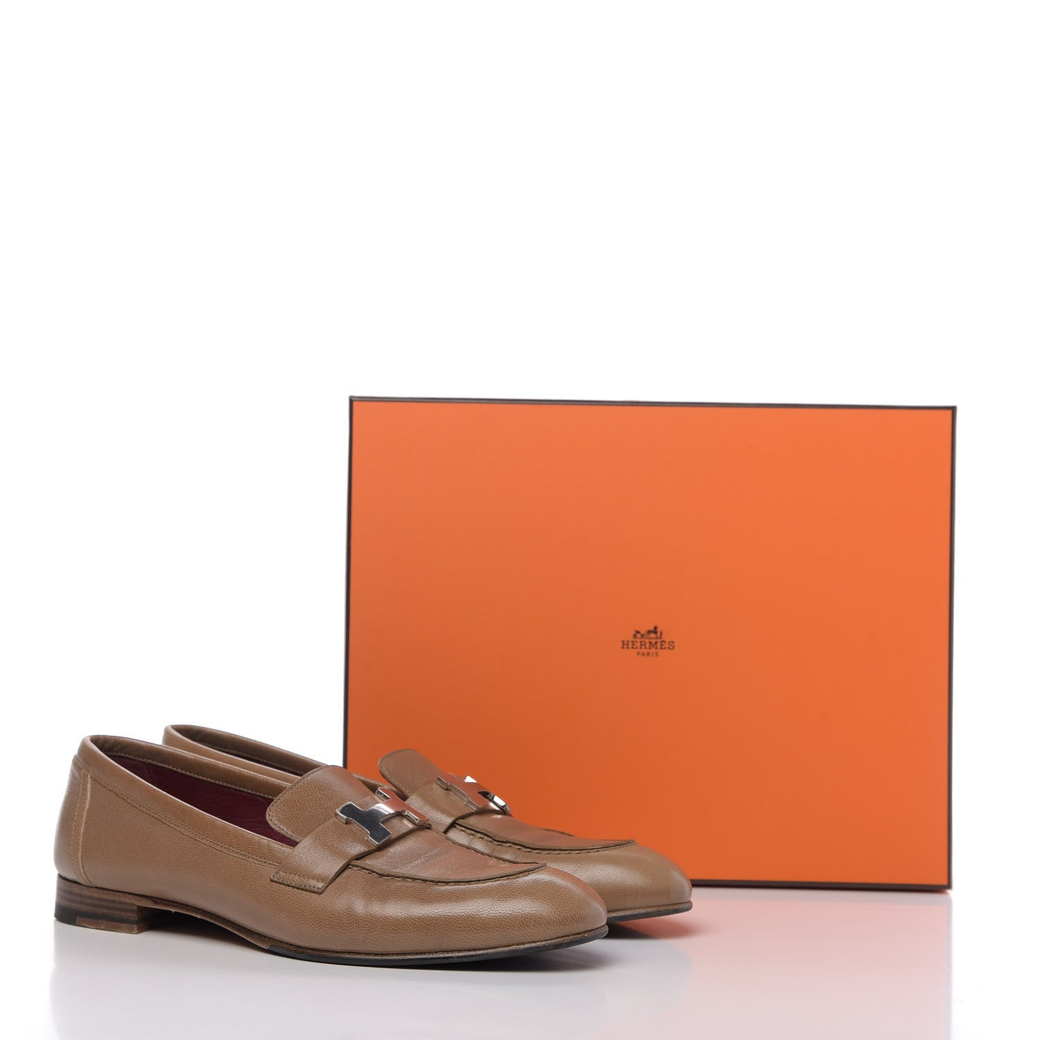 Hermes Goatskin Womens Paris Loafers 38 Etoupe 11 of 14