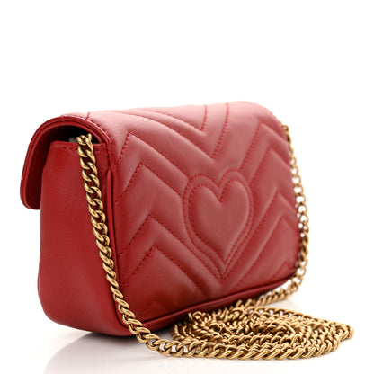 Gucci Calfskin Matelasse Super Mini GG Marmont Shoulder Bag Hibiscus Red 3 of 10