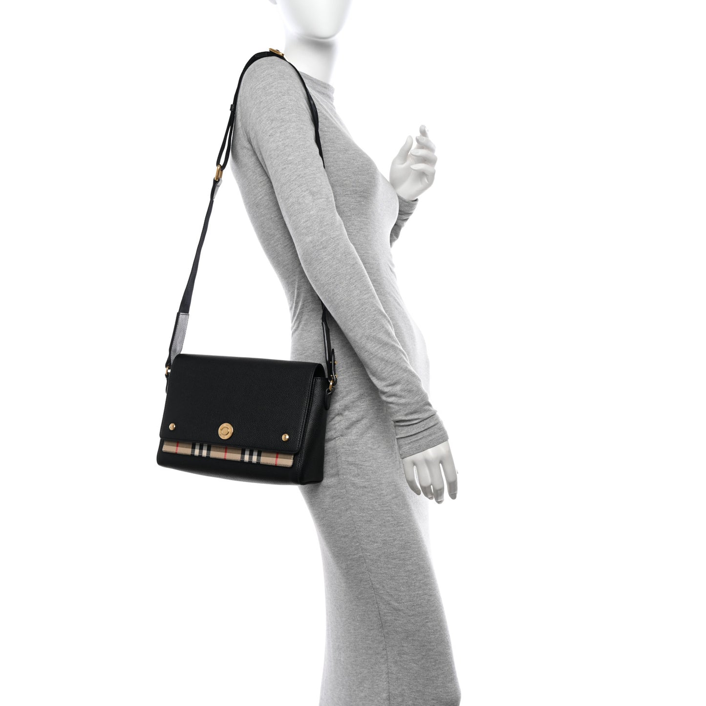 Grainy Calfskin Vintage Check Note Crossbody Bag Black