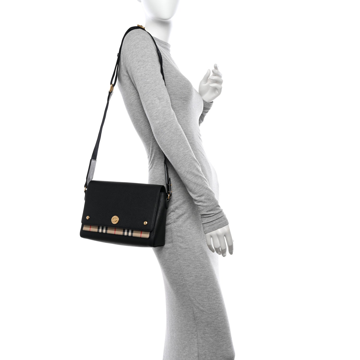 Burberry Grainy Calfskin Vintage Check Note Crossbody Bag Black 3 of 15