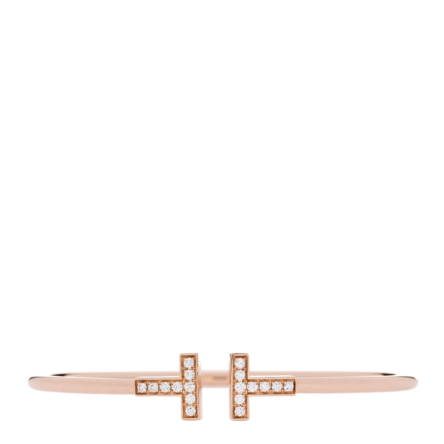 Tiffany 18K Rose Gold Diamond T Wire Bracelet 1 of 3