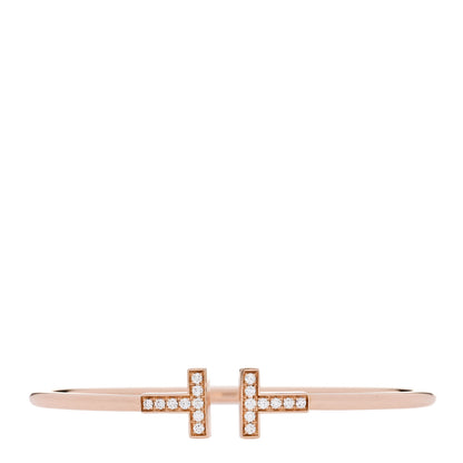 Tiffany 18K Rose Gold Diamond T Wire Bracelet 1 of 3
