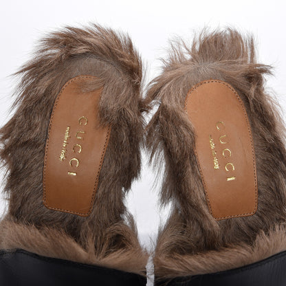Gucci Malaga Kid Fur Princetown High Heel Mules 37.5 Black Naturale 15 of 16