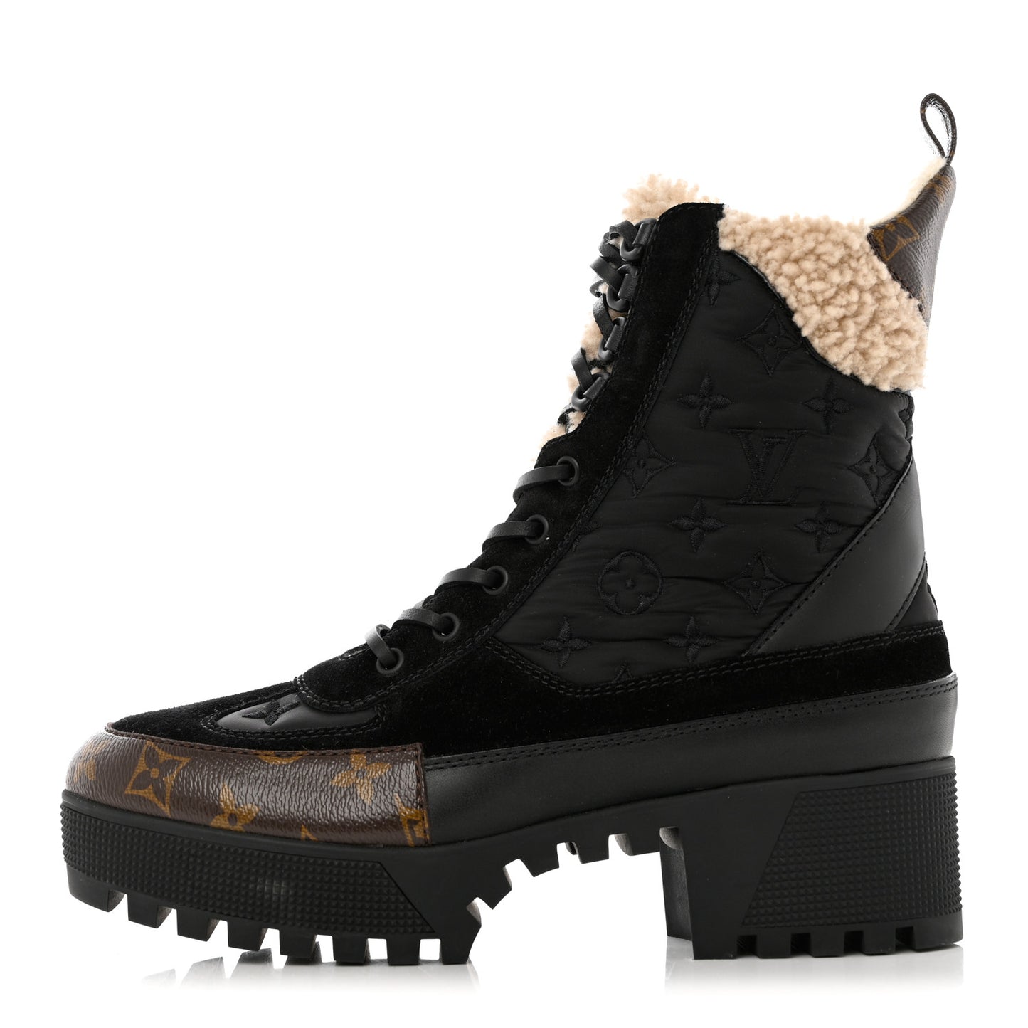 Suede Calfskin Monogram Shearling Laureate Platform Desert Boots 41 Black