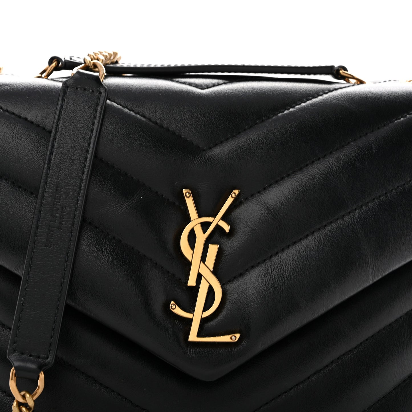 Calfskin Y Quilted Monogram Small Loulou Chain Satchel Black