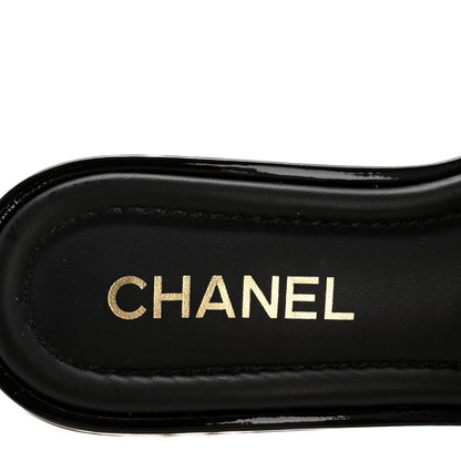 Chanel Patent Goatskin Quilted CC Mules Sandals 36 Black 8 of 11