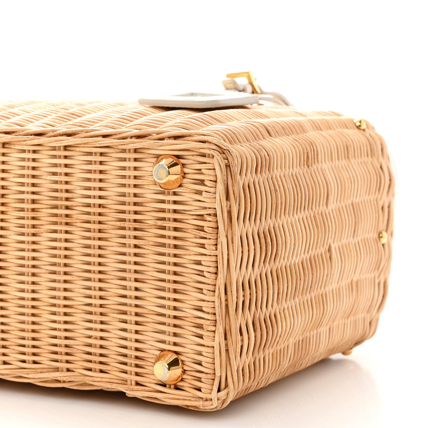 Canvas Wicker Shoulder Bag White Tan