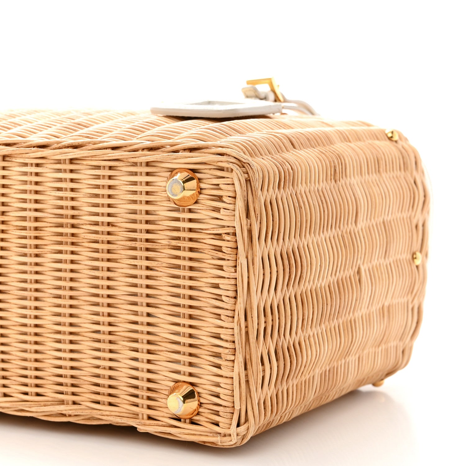 Prada Canvas Wicker Shoulder Bag White Tan 10 of 14