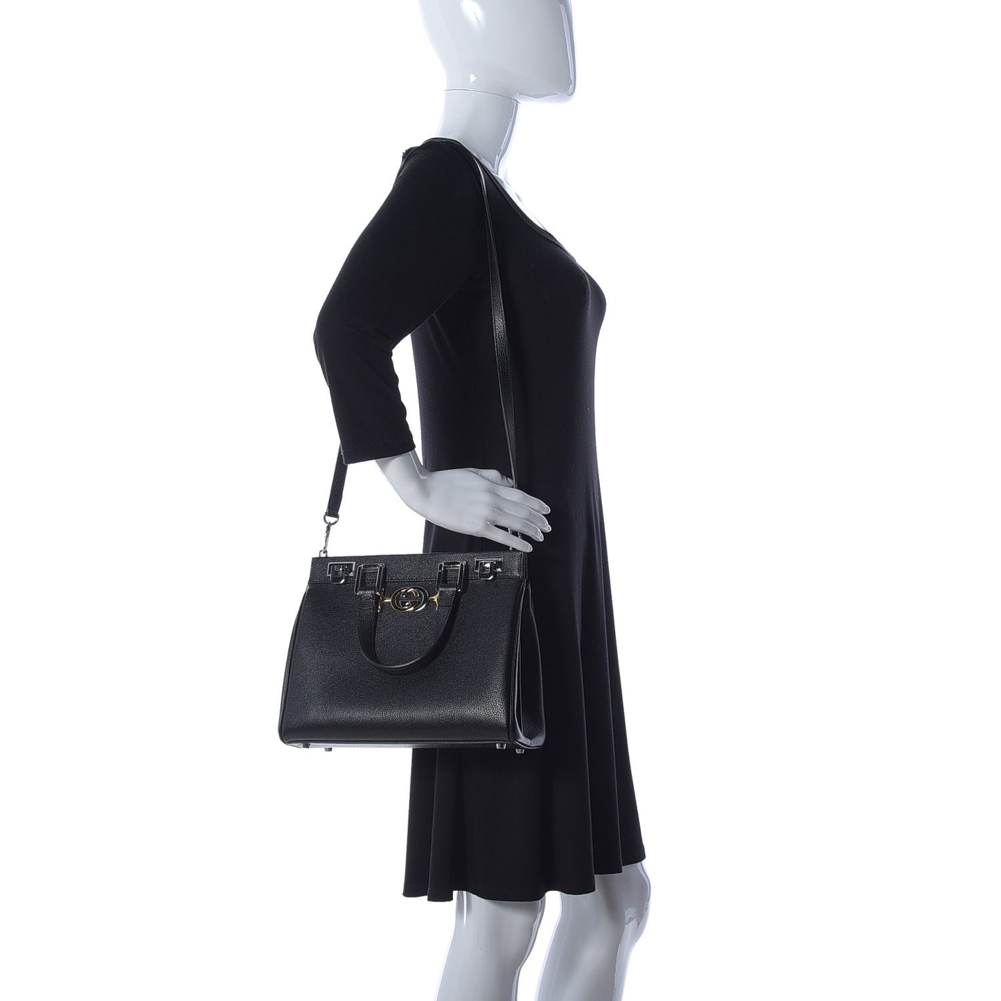 Grainy Calfskin Small Zumi Top Handle Bag Black