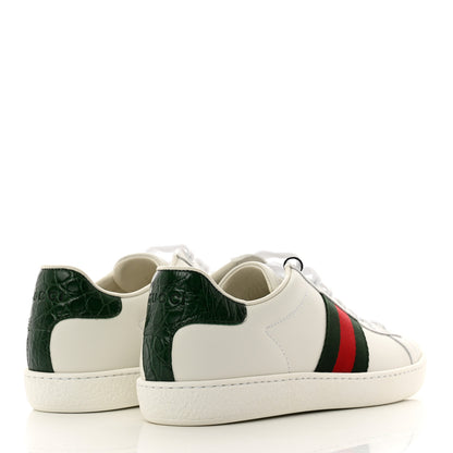 Gucci Calfskin Crocodile Web Womens Ace Sneakers 35.5 White Green 4 of 9