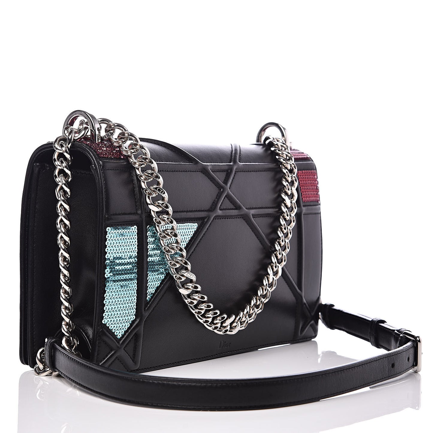 Lambskin Sequin Medium Diorama Flap Bag Black