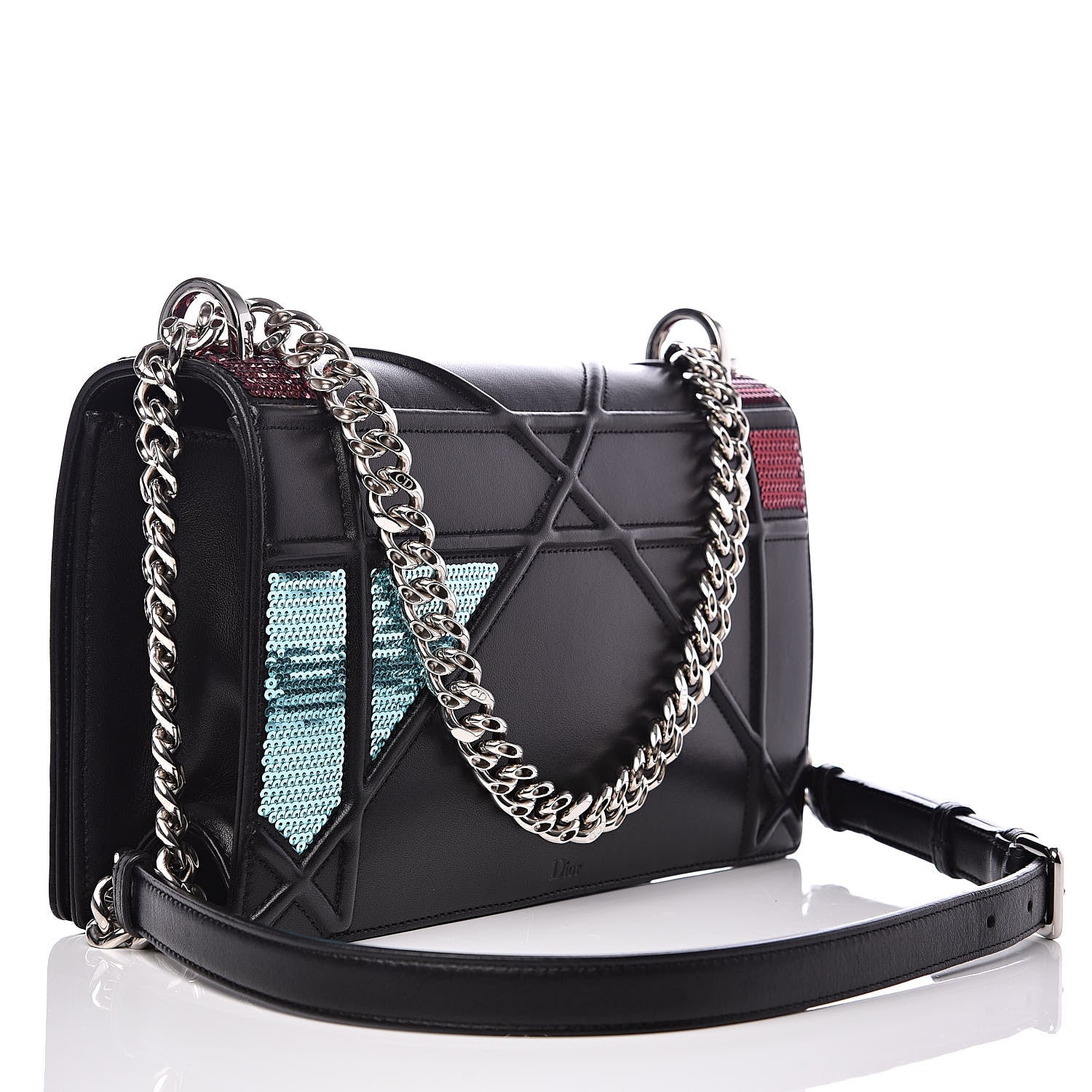 Christian Dior Lambskin Sequin Medium Diorama Flap Bag Black 4 of 15