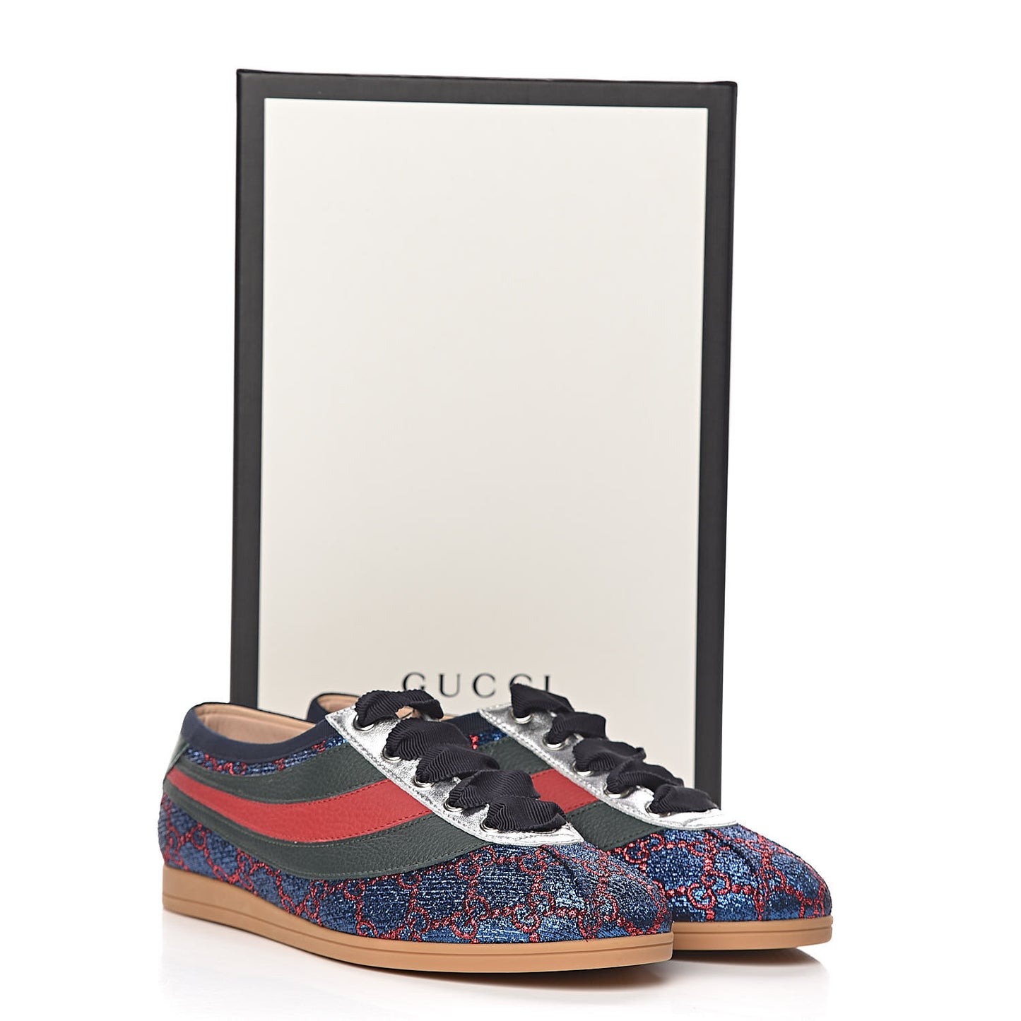Lurex Calfskin Web GG Monogram Womens Falacer Sneakers 36.5 Iridescent Blue Iridescent Red Silver