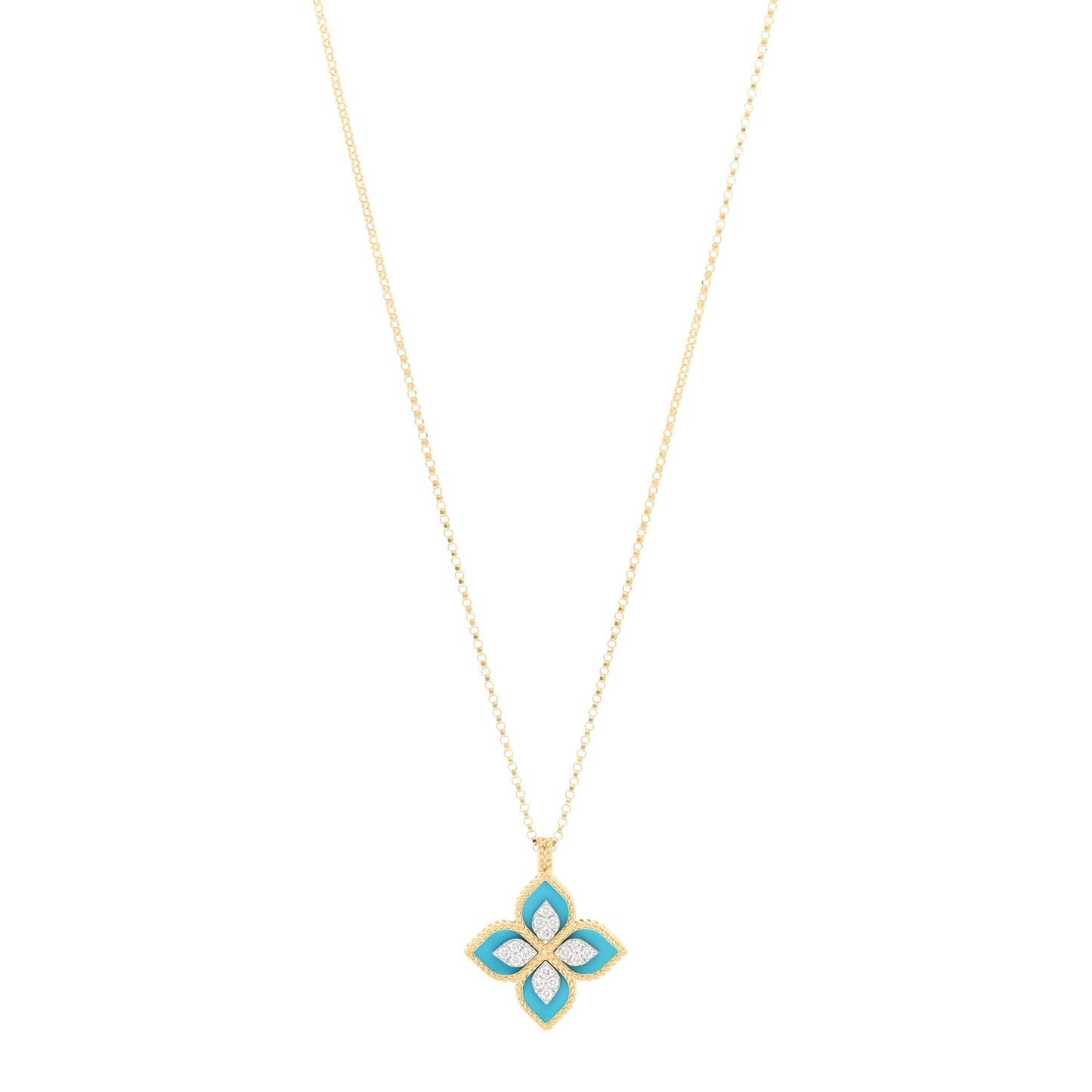 18K Yellow White Gold Diamond Turquoise Venetian Princess Pendant Necklace