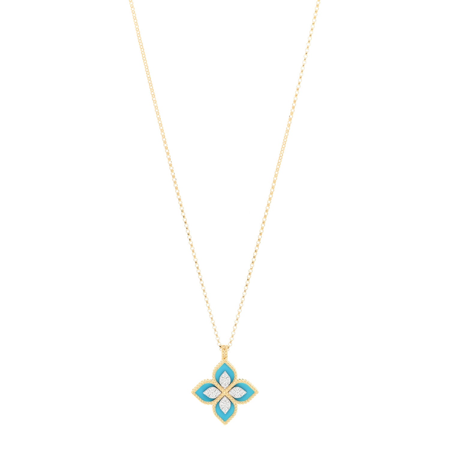 Roberto Coin 18K Yellow White Gold Diamond Turquoise Venetian Princess Pendant Necklace 1 of 4