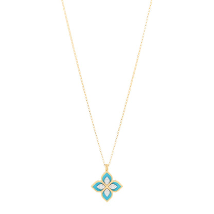 Roberto Coin 18K Yellow White Gold Diamond Turquoise Venetian Princess Pendant Necklace 1 of 4