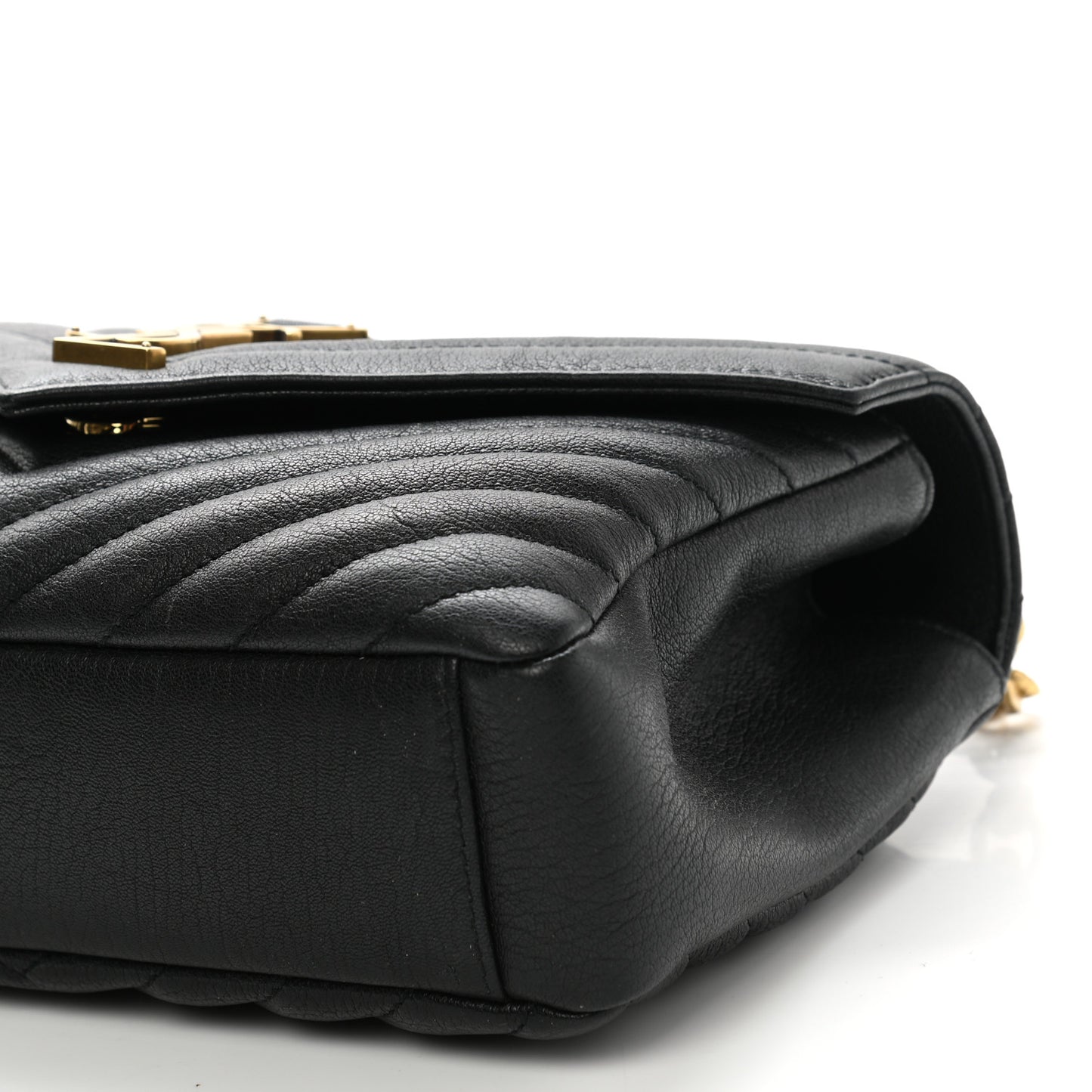 Sheepskin Matelasse Chevron Monogram Medium College Bag Black